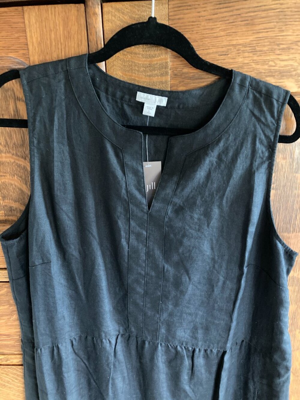 J. Jill linen sleeveless notch neck dress, black, new with tags, large tall - Picture 2 of 3